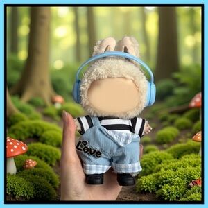 Cute Labubu Coveralls with Shirt Shoes & Blue Headphones